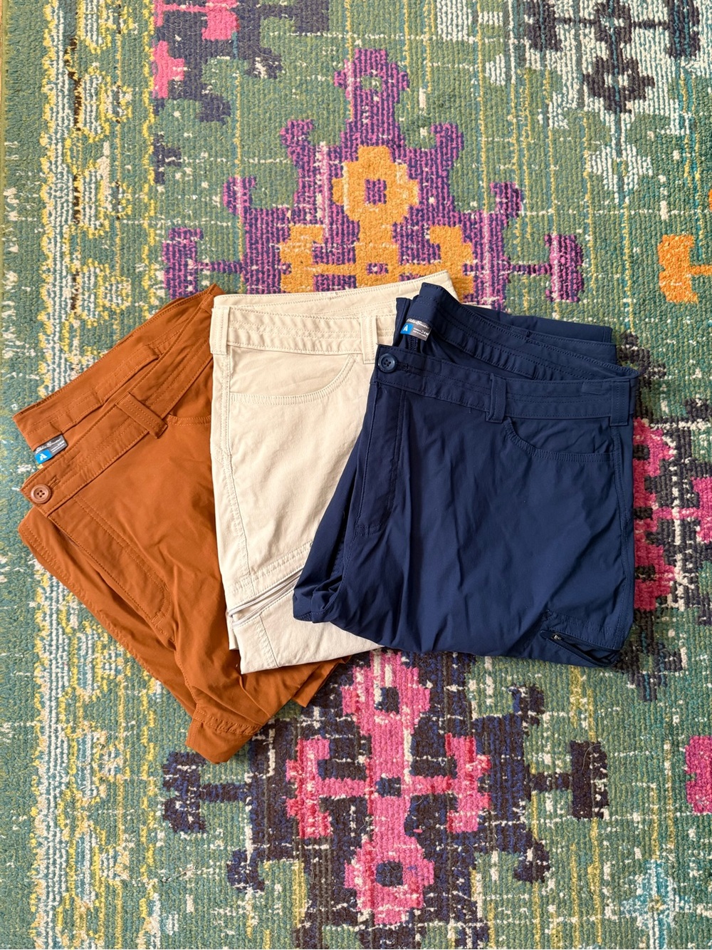 Eddie Bauer Guide Pro Travel/Hiking Pants in Rust, Tan, Navy, and Mint
